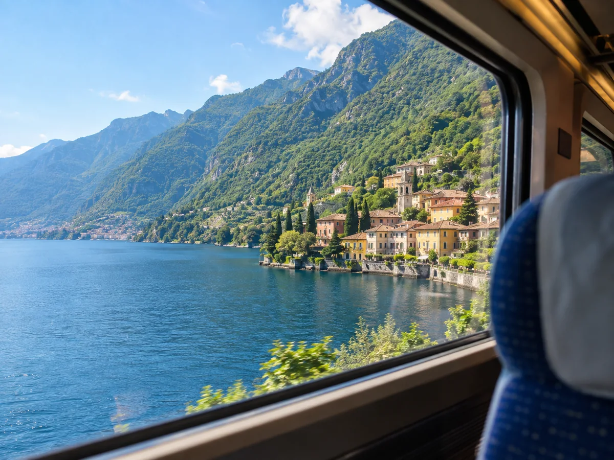 Lake Como seen from the window of a regional train