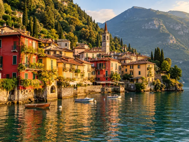 Colorful houses of Varenna at the edge of Lake Como